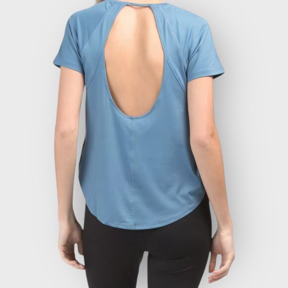 Under Armour Open Back Exercise T-Shirt I Fits Large I Blue Short Sleeve Active - Picture 4 of 5